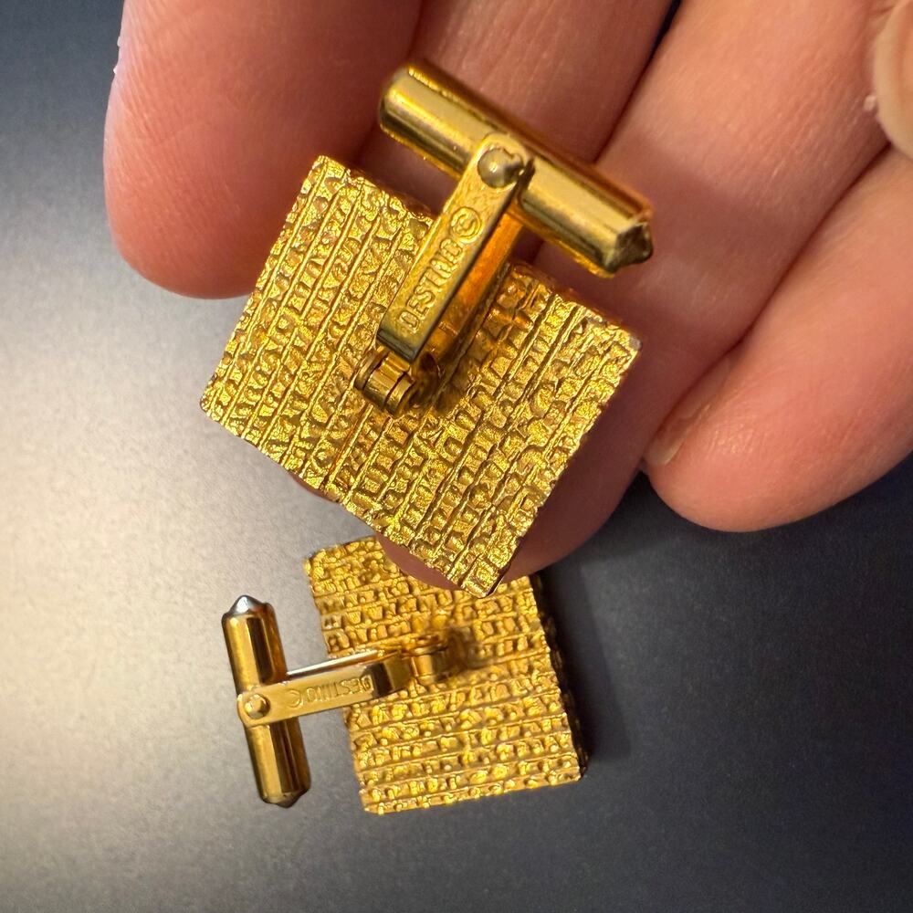Vintage Destino Chunky Gold Tone Cufflinks - Picture 6 of 8